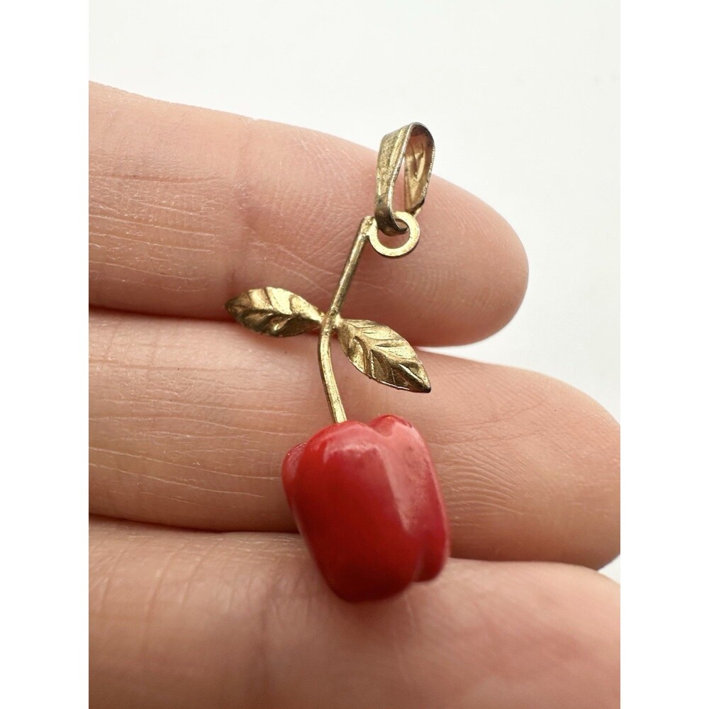 Vintage Gold Tone Carved Natural Coral Pendant